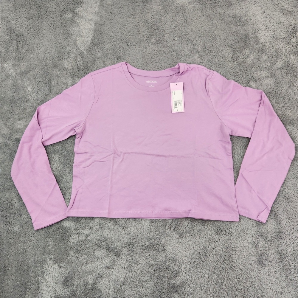 Wild Fable T-Shirt Women Large Purple LS Value Tee Lilac Streak Cropped Cotton